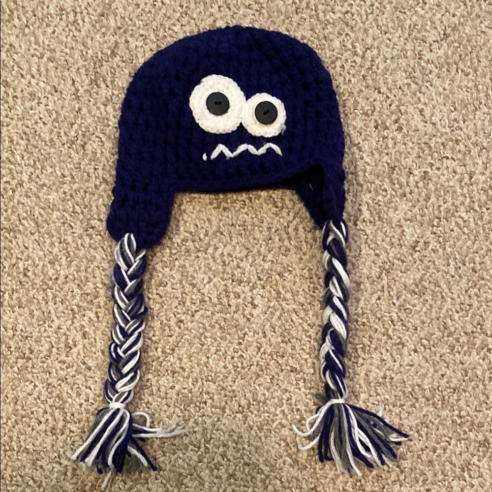 Navy Blue Knit Hat with Braids